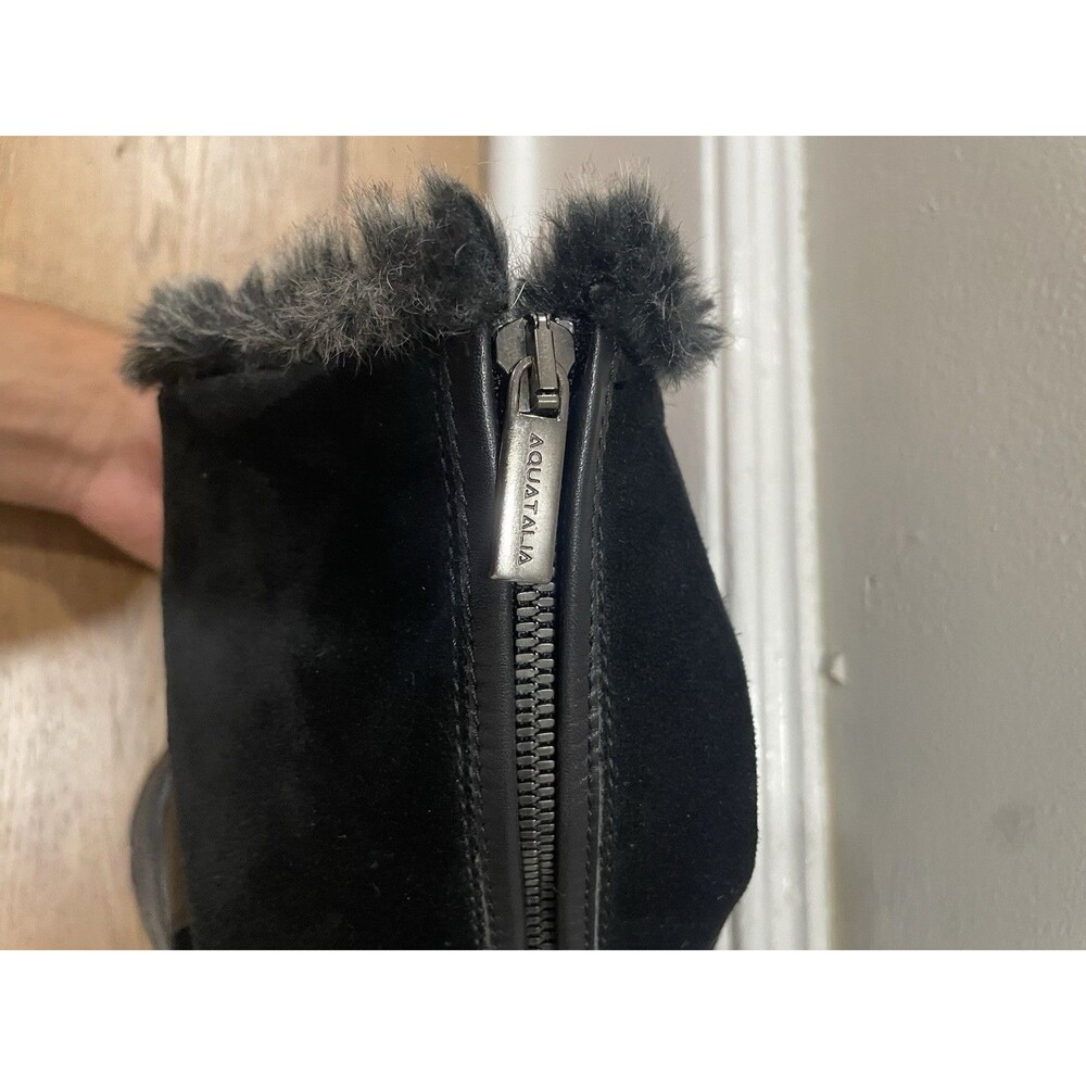 Aquatalia Black Suede Front Zipper Faux Fur Boots Women's Size 7 Cozy Winter - Picture 6 of 7